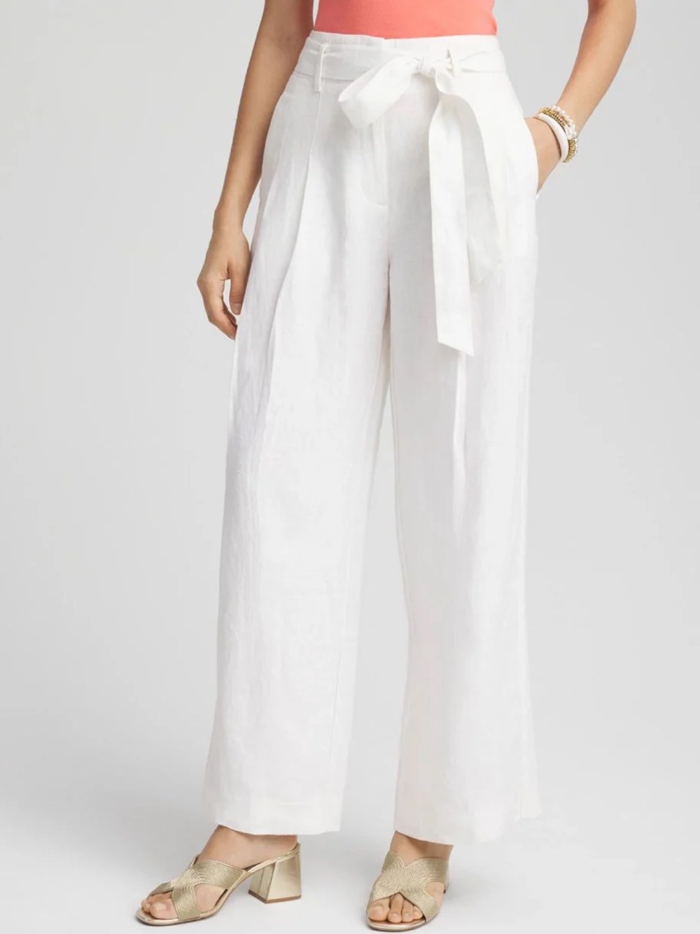 Belted Pleated Wide-Leg Linen Pants Chico’s